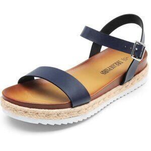DREAM PAIRS Women’s Open Toe Ankle Strap Espadrille Platform Buckle Sandal NAVY